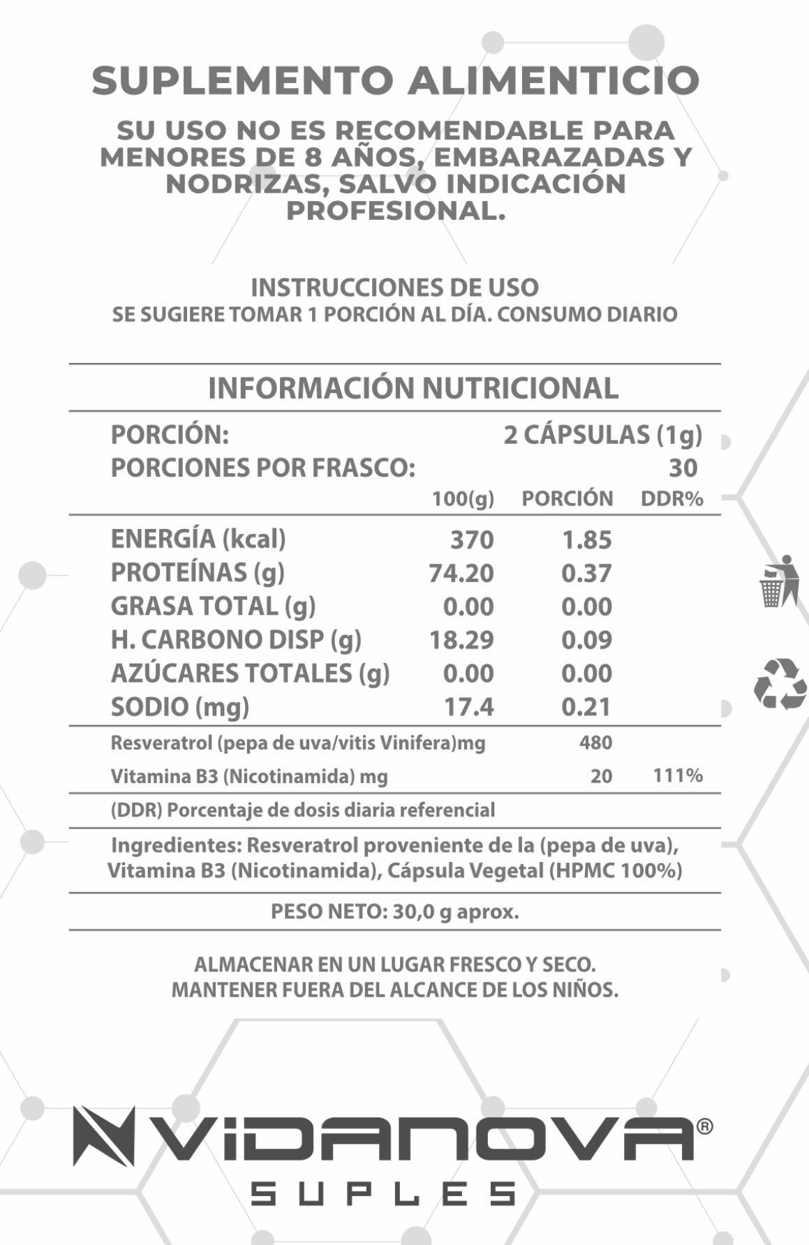 NAD+ Resveratrol   Energía Celular y Antienvejecimiento | 1000mg · 60 cáps