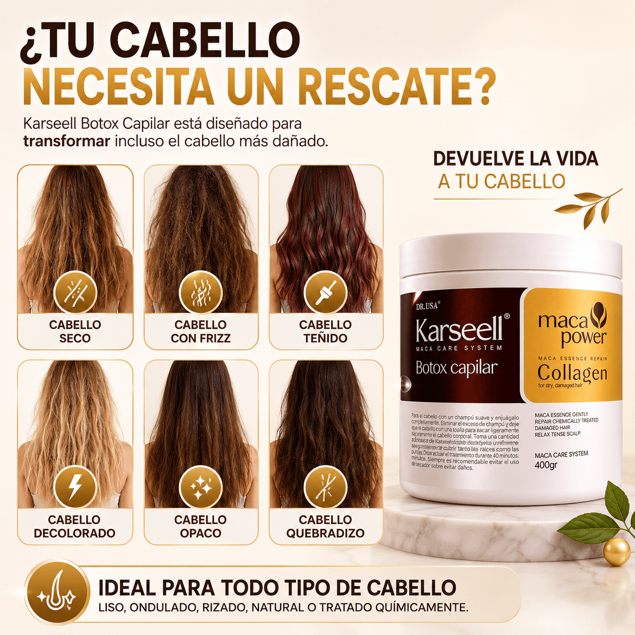 Karseell Botox Capilar 400gr -Sella las Puntas y Frena el Quiebre