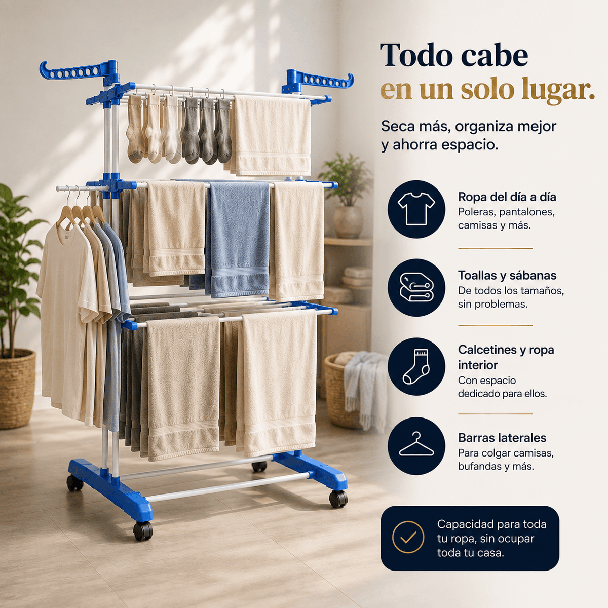 DryFlex - Seca Más en Menos Espacio - Tendedero Vertical 3 Pisos