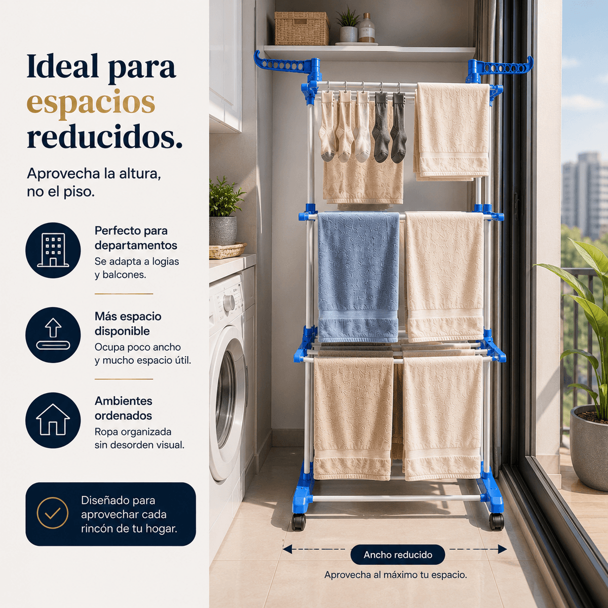 DryFlex - Seca Más en Menos Espacio - Tendedero Vertical 3 Pisos