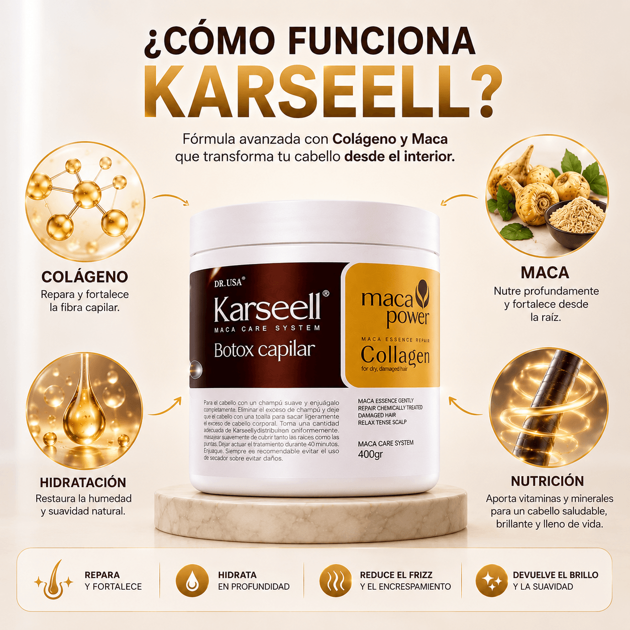 Karseell Botox Capilar 400gr -Sella las Puntas y Frena el Quiebre