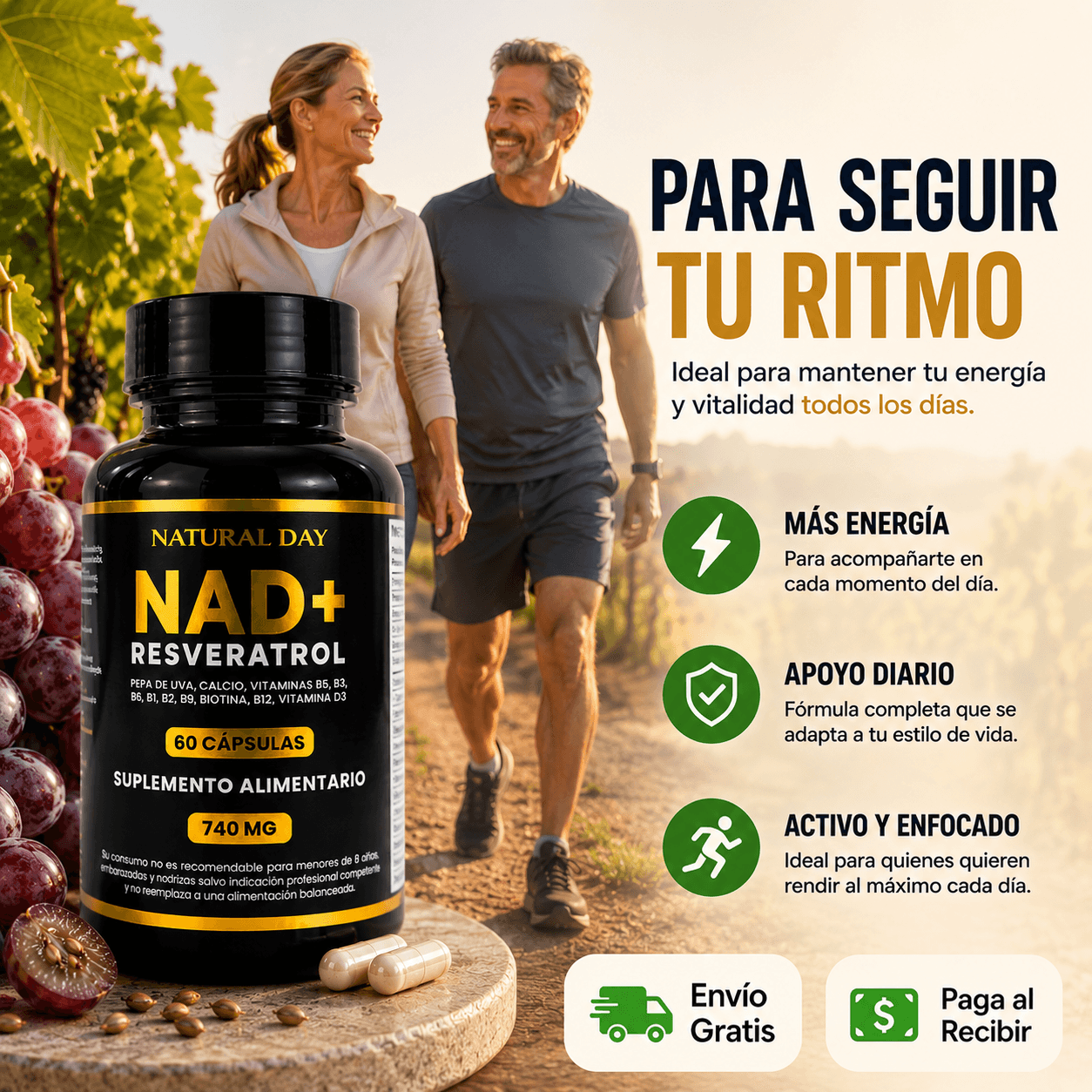 NAD + RESVERATROL 60 cap - Vitalidad para cada día