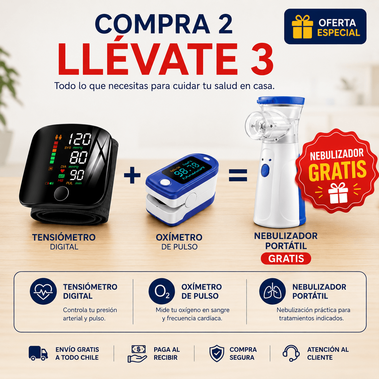 CarePlus - Monitorea tu bienestar diario - Tensiómetro y Oxímetro + Nebulizador de regalo🎁